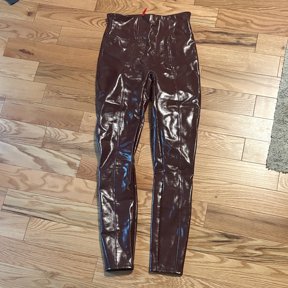 Spanx Shiny Patent High-Waist Leggings - Burgundy